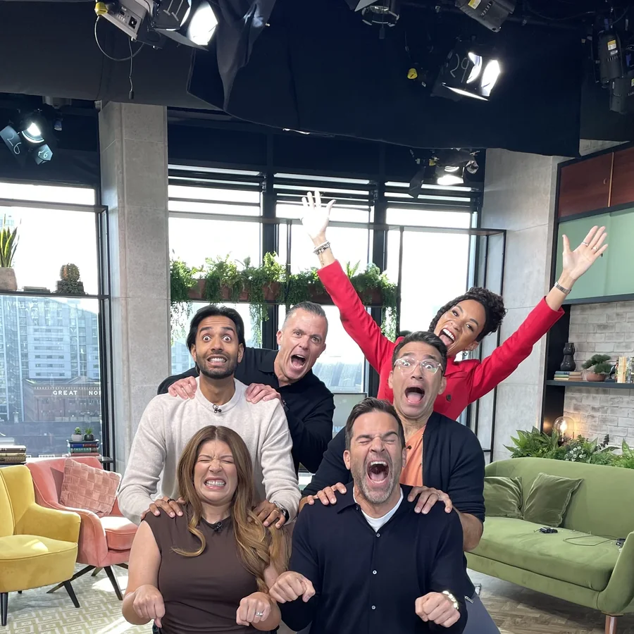 Celebrating on the BBC Morning Live set